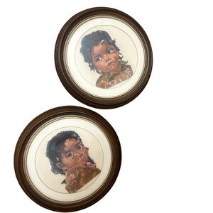 Vintage Needlepoint Portraits in Brown Frames
